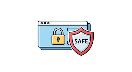 A graphic illustration of a secure web browser with a padlock and shield