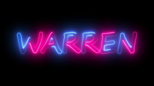 flickering neon warren text animation. neon sign that flickers and glows with WARREN
