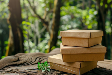 Three brown cardboard boxes stacked on top of each other