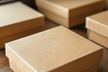 A brown cardboard box with a white label