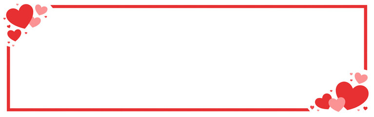 Obraz premium Valentines Day white romantic background with hearts and red frame with copy space for web banner, greeting card in flat