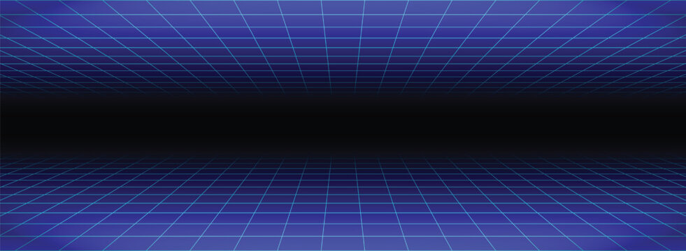 glowing neon wireframe background blue shining checkered