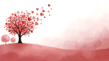 Watercolor love tree illustration for valentine’s day