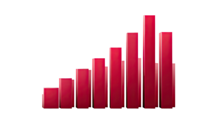 3D red business financial graph with a red arrow showing market growth and profit success on a white background stock illustration