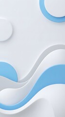 Abstract 3D background with blue and white paper cut waves and circles featuring soft shadows and minimalist aesthetic perfect for technology landing page or corporate identity and creative marketing 