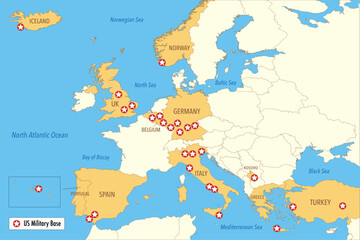 Obraz premium Map of US Military Bases in Europe