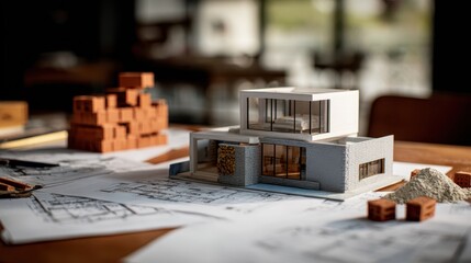 Modern house model with architectural elements transparent background