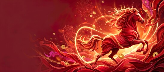 Dynamic Abstract Horse of Silk Waves for Chinese New Year Motion Illustration