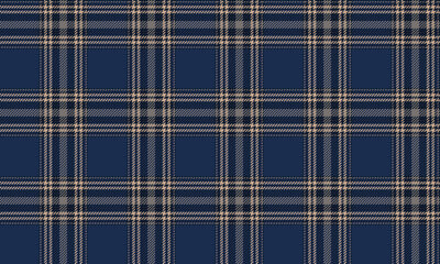 Seamless plaid fabric in blue, beige, and black, perfect for fashion design, clothing, skirts, and trousers in a modern, simple yet unique style.