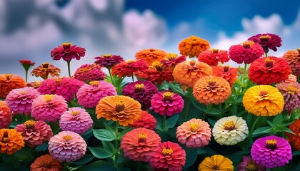 Fototapeta premium vibrant zinnia flowers in a garden displaying a spectrum of colors