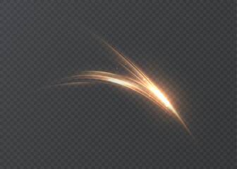 Glowing golden wave creating a dynamic light trail with shimmering dust particles, perfect for abstract backgrounds, magical overlays