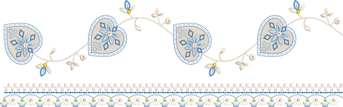 New art work Neck line shirt motif bunch lace border Embroidery Design Pattern Patch floral ornament textile ethnic flowers and leafs plants colur full design seleves and patti Embroidery design
