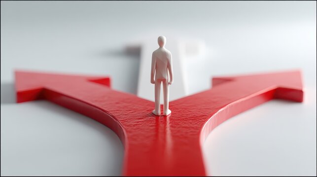 Figure standing at crossroads decision point isolated on transparent background