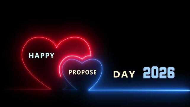 Happy Propose Day 2026: Elegant romantic background with couple silhouette and heart moon for Happy Propose Day 2026, ideal for greeting cards, invitations, and posters.
