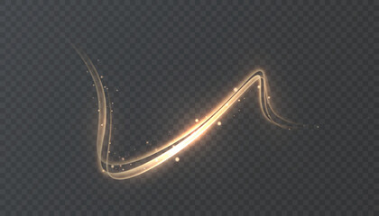 Glowing golden wave creating a dynamic light trail with shimmering dust particles, perfect for abstract backgrounds, magical overlays