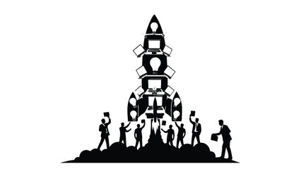 Silhouette of diverse group building tower with blocks