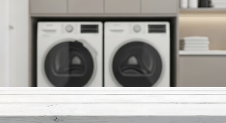 Modern Laundry Room with White Countertop and Appliances.