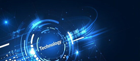 A futuristic blue technological background with glowing lights and abstract design elements