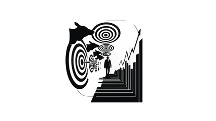 Silhouette of a person standing at crossroads with abstract swirls