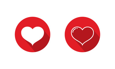 Romantic heart icon with long shadow. Love, romance symbol