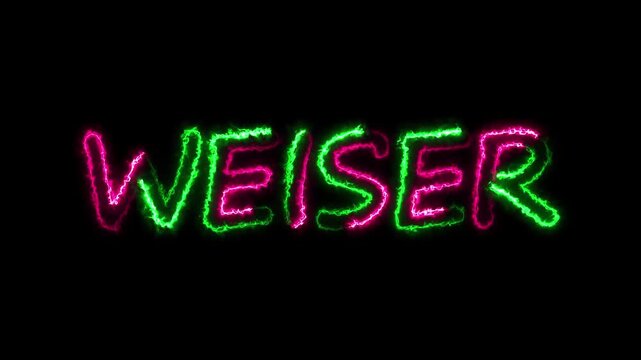 flickering neon weiser text animation. neon sign that flickers and glows with WEISER