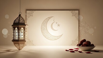 Ramadan Islamic Crescent Moon Lantern and Dates Celebration