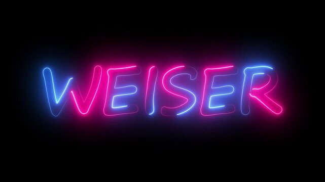 flickering neon weiser text animation. neon sign that flickers and glows with WEISER
