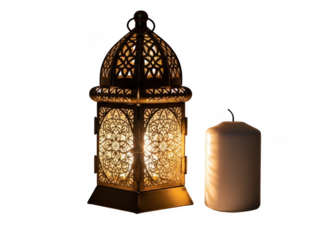 Ornate lantern with candle isolated on transparent background
