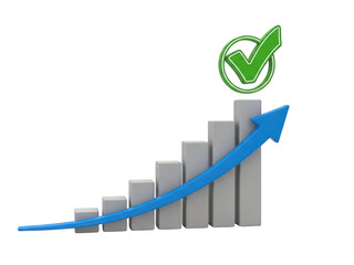 Ascending bar graph with approval indicator showcasing positive growth metrics isolated on transparent background