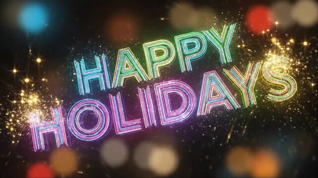 Festive Animated Happy Holidays Greeting with Colorful Neon Lights and Sparkling Effects for Seasonal Celebrations