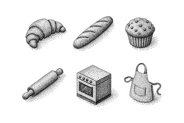 Retro kitchen essentials: dotted style baking icons collection