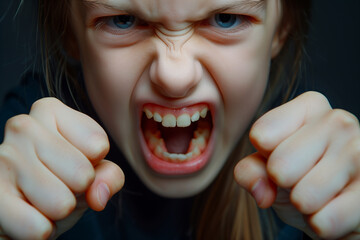 A girl is punching the air with her hands