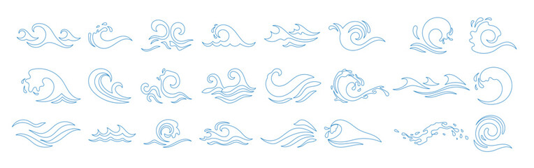 Obraz premium outline style wave water icon in blue perfect for aquatic 