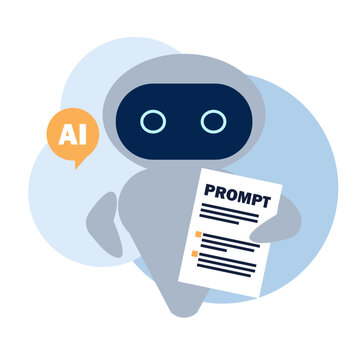 Ai robot on a detailed prompt document for effective artificial intelligence output. robot icon with prompt