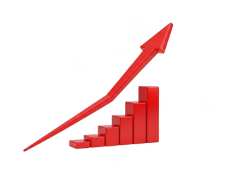 Upward arrow and ascending blocks representing growth and progress isolated on transparent background