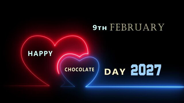 Elegant 9th February Happy Chocolate Day 2027 graphic featuring decorative hearts and chocolate symbols for seasonal marketing and digital invitations