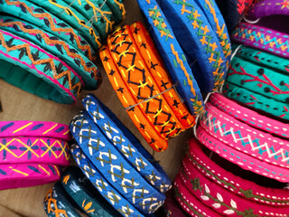 Indian colorful bangles displayed in local shop in a market of Pune, India, These bangles are made of Glass used as beauty accessories by Indian women.