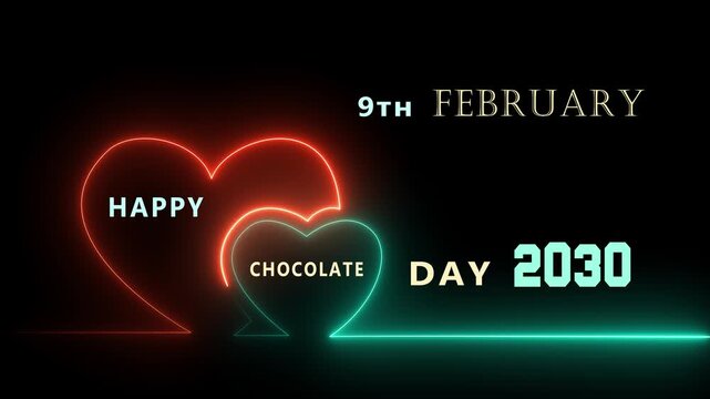 Modern 9th February Happy Chocolate Day 2030 conceptual background with clean icons and love symbols for futuristic holiday events and greetings.