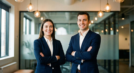 Professional business team smiling and crossing arms isolated on transparent background