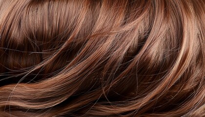 a close up view of shiny brown hair cascading in soft natural waves