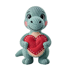 Cute Crochet Dinosaur Holding Heart Amigurumi Style.