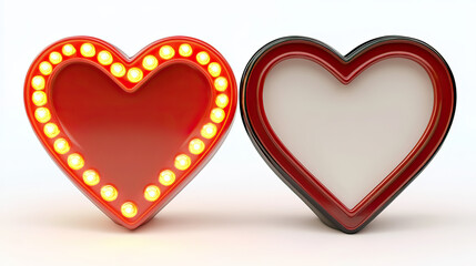 Two Heart Shaped Frames Displayed Side by Side One Decorated on transparent background