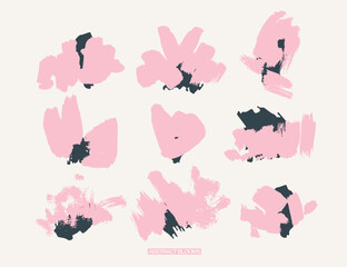 Abstract floral pink elements set. Hand painted style flowers with textured brush effect. Modern organic shapes. Perfect for branding, packaging, textile design, posters, cards and surface design