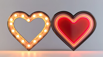 Two Heart Shaped Frames Displayed Side by Side One Decorated on transparent background