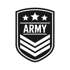 Black and white army emblem featuring three stars and the word army