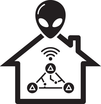 Smart home network with alien technology and wireless connection vector silhouette icon design