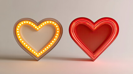 Two Heart Shaped Frames Displayed Side by Side One Decorated on transparent background