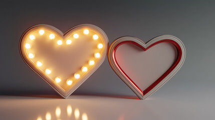 Two Heart Shaped Frames Displayed Side by Side One Decorated on transparent background