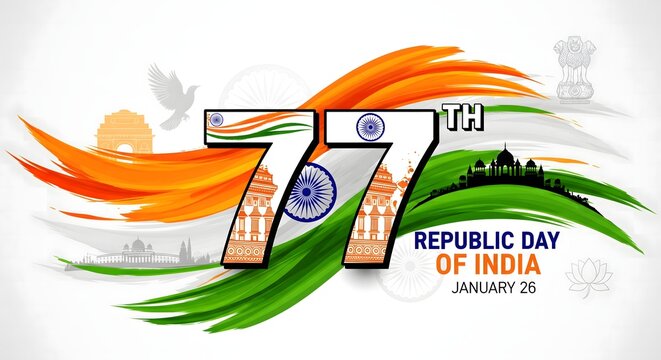 77th Republic Day of India Illustration with Tricolor Theme and Ashoka Chakra