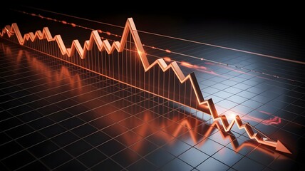 A declining stock market graph with orange lines on a dark background